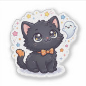 Te Schattig Om Te Verschrikken Zwart Katje Hallowe Sticker (Voorkant)