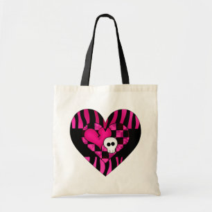 Te schattige gothic punk zebra-hartenkop zwarte sc tote bag