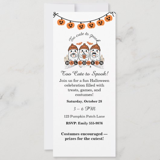 "Te Schattige om te spook" Halloween Kaart (Voorkant)