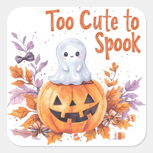 Te Schattige voor Spook | ExDesigner | Halloween Vierkante Sticker (Voorkant)