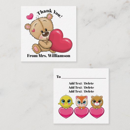 Te Schattigee teddybeer Dank u / etc. - Zie terug! Vierkante Visitekaartje (Voorkant / Achterkant)