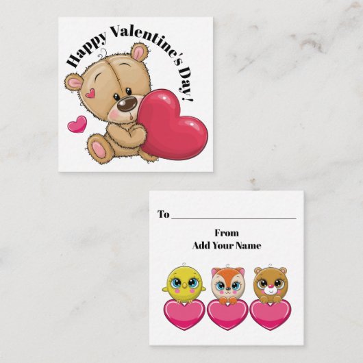Te Schattigee teddybeer Valentijn - zie terug Vierkante Visitekaartje (Voorkant / Achterkant)
