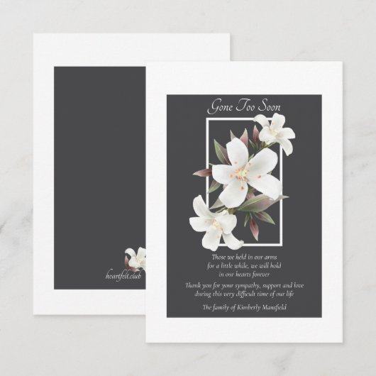 Te snel om sympathie bedankkaart (Voorkant / Achterkant)