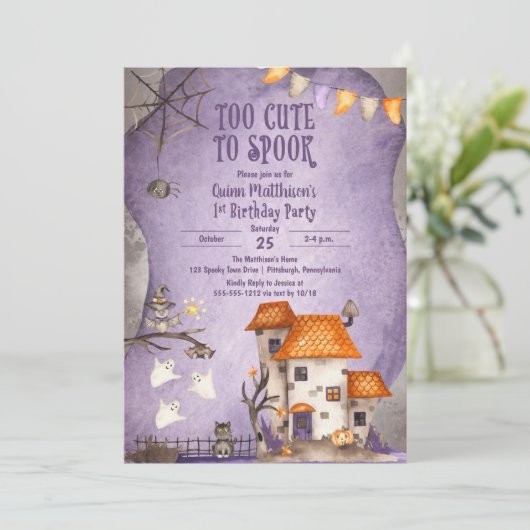 Te stuiten op Spook Halloween 1e Birthday Party Kaart (Staand voorkant)