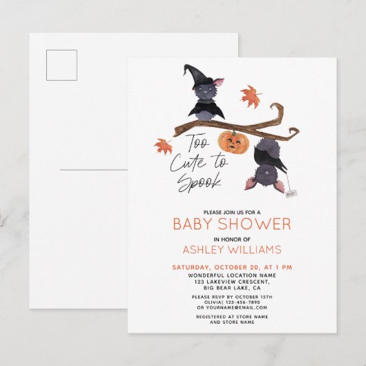 Te stutten naar Spook Waterverf Bats Baby shower Uitnodiging Briefkaart (Voorkant / Achterkant)