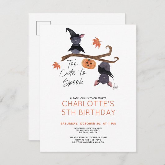 Te stutten naar Spook Waterverf vleermuizen kinder Uitnodiging Briefkaart (Voorkant / Achterkant)