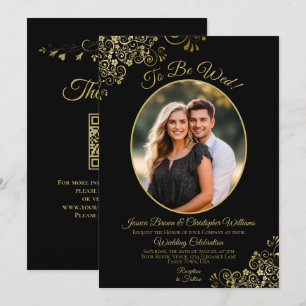 Te Trouwen Zwart & Goud QR Code & Foto Bruiloft Kaart