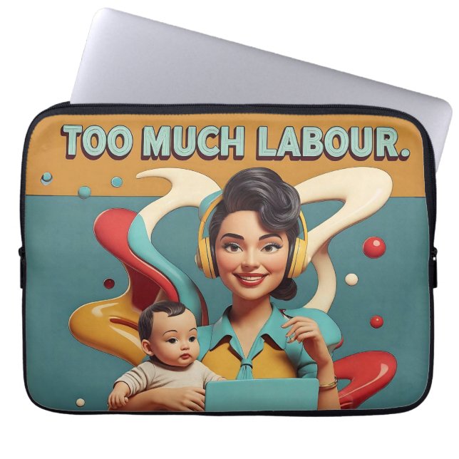 Te veel arbeid - retro feministisch satire ontwerp laptop sleeve (Voorkant)