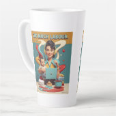 Te veel arbeid - retro feministisch satire ontwerp latte mok (Linkerhoek)
