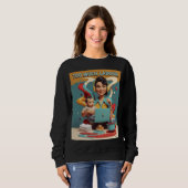 Te veel arbeid - retro feministisch satire ontwerp trui (Voorkant volledig)