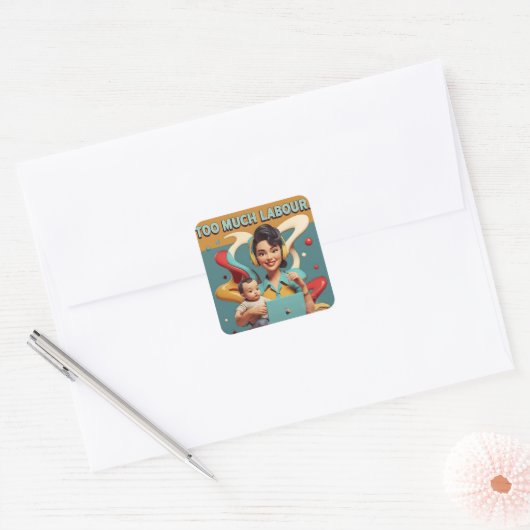 Te veel arbeid - retro feministisch satire ontwerp vierkante sticker (Envelop)