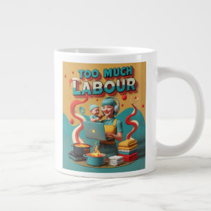 Te veel arbeid - retro feministische satire kunst grote koffiekop