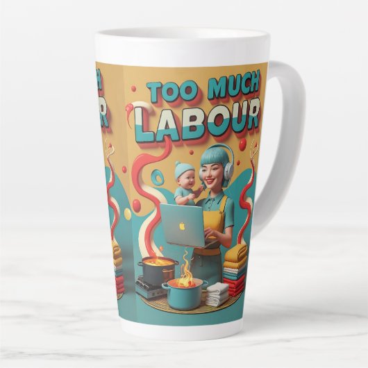 Te veel arbeid - retro feministische satire kunst latte mok (Rechterhoek)
