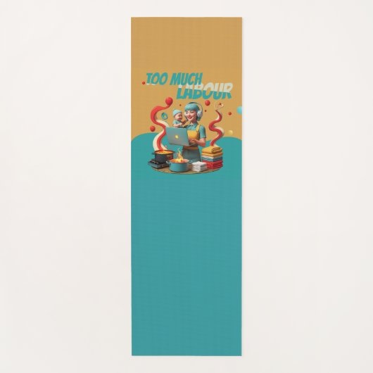 Te veel arbeid - retro feministische satire kunst yogamat (Voorkant)