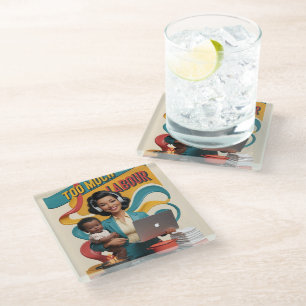 Te veel arbeid - Retro Woman Illustratie Glazen Onderzetter