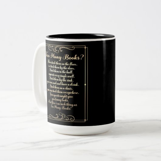Te veel boeken Gedicht Zwart en Goud Tweekleurige Koffiemok (Voorkant links)