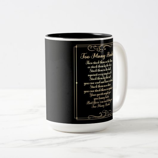 Te veel boeken Gedicht Zwart en Goud Tweekleurige Koffiemok (Voorkant rechts)