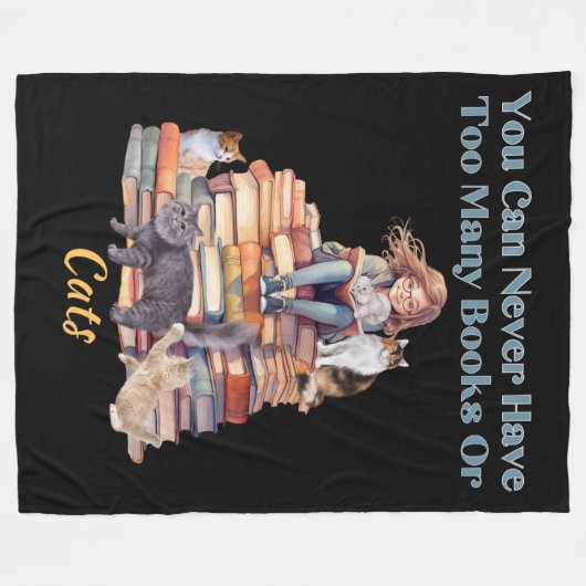 Te veel boeken of katten fleece deken (Voorkant (Horizontaal))