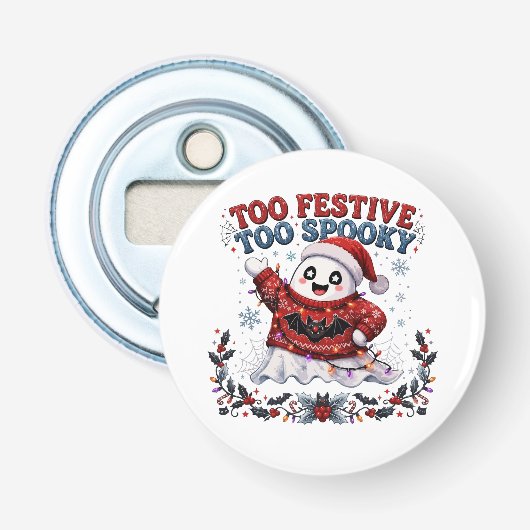 Te Veel Feestelijk Te Griezelig Spook Kerstmis Button Flesopener (Voorkant)