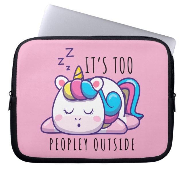 Te veel mensen buiten Unicorn Introvert Laptop Sleeve (Voorkant)