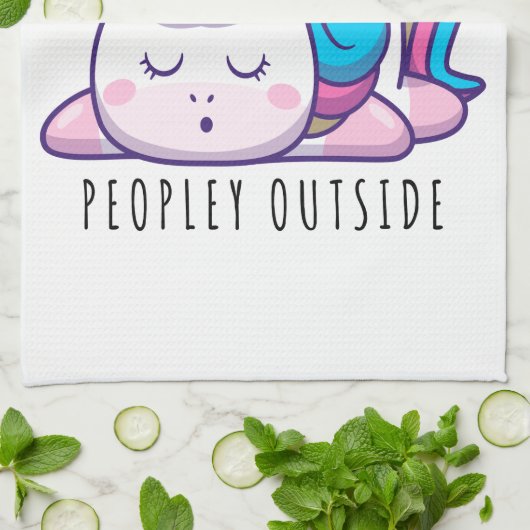 Te veel mensen buiten Unicorn Introvert Theedoek (Gevouwen)