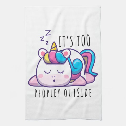 Te veel mensen buiten Unicorn Introvert Theedoek (Verticaal)