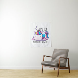 Te veel mensen buiten Unicorn Introvert Wandkleed
