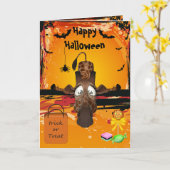 Te veel Snoep Grappige Giraffe Halloween Kaart (Gele Bloem)