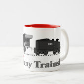 Te veel treinen met locomotief 2 tweekleurige koffiemok (Voorkant rechts)