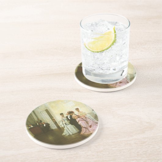 Te vroeg door James Tissot,  Victoriaans kunst Zandsteen Onderzetter (Zijkant)