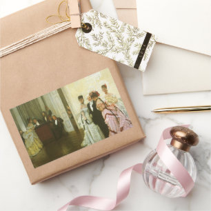 Te vroeg door James Tissot, Vintage Victoriaanse K Rechthoekige Sticker