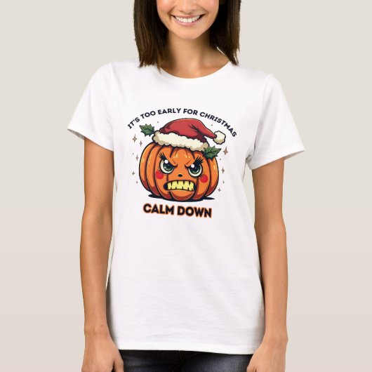 Te vroeg voor Kerstmis - Angry Santa Hat Pumpkin T-shirt (Voorkant)