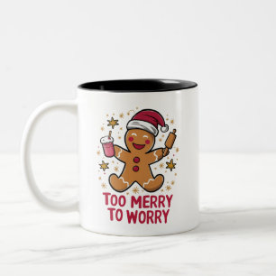 Te vrolijk om je zorgen te maken Graaiige Kerstman Tweekleurige Koffiemok