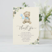 te wachten op teddy beer baby shower - dank je kaa bedankkaart (Staand voorkant)