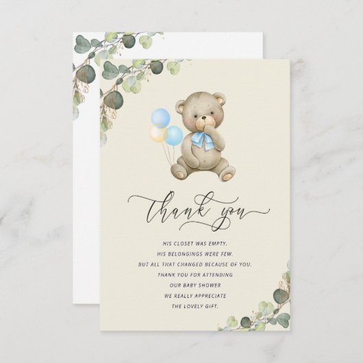 te wachten op teddy beer baby shower - dank je kaa bedankkaart (Voorkant / Achterkant)