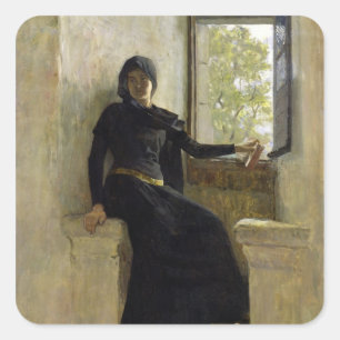 Te wachten, vóór 1905 vierkante sticker
