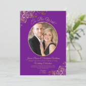 Te worden wo Paarse & gouden QR code & foto bruilo Kaart (Staand voorkant)