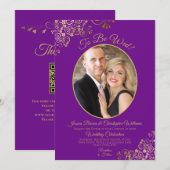 Te worden wo Paarse & gouden QR code & foto bruilo Kaart (Voorkant / Achterkant)