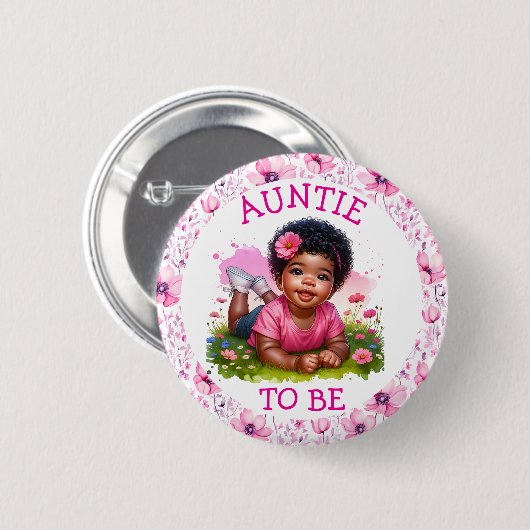 Te zijn tante | Meisjes bloemenBaby shower Ronde Button 5,7 Cm (Voorkant /achterkant)