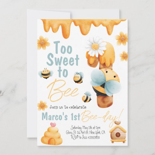 Te zoet om 'One Boy Birthday'-uitnodiging te zijn Kaart (Voorkant)