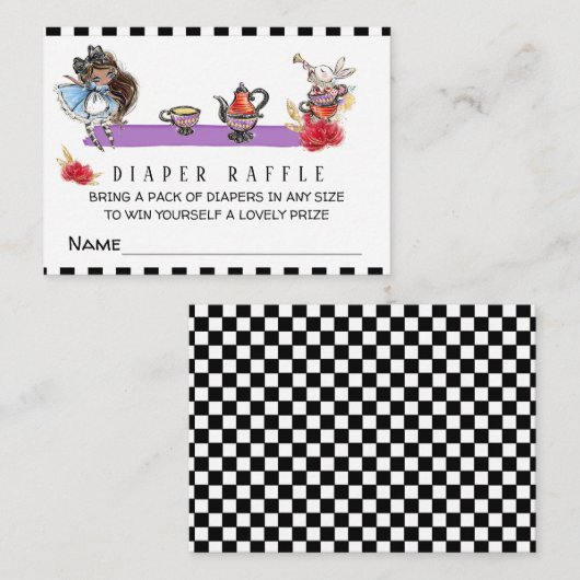 *~* Tea - Alice in Wonderland Shower Diaper Raffle Informatiekaartje (Voorkant / Achterkant)