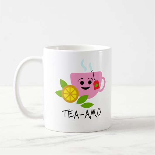 TEA-AMO | Funny Quote met zwarte tekst en roze the Koffiemok (Links)