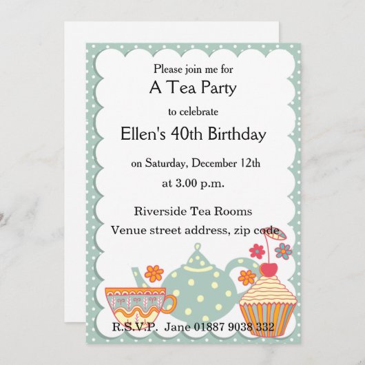 Tea and Cakes Party Uitnodiging (Voorkant / Achterkant)