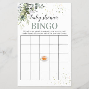 Tea and Greenery Baby shower Game Bingo Kaart Flye