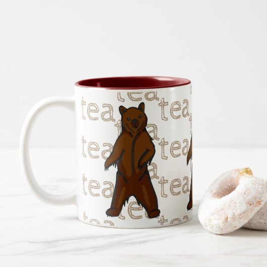 Tea Artistic Wild Grizzly Brown Beer Tweekleurige Koffiemok (Met donut)