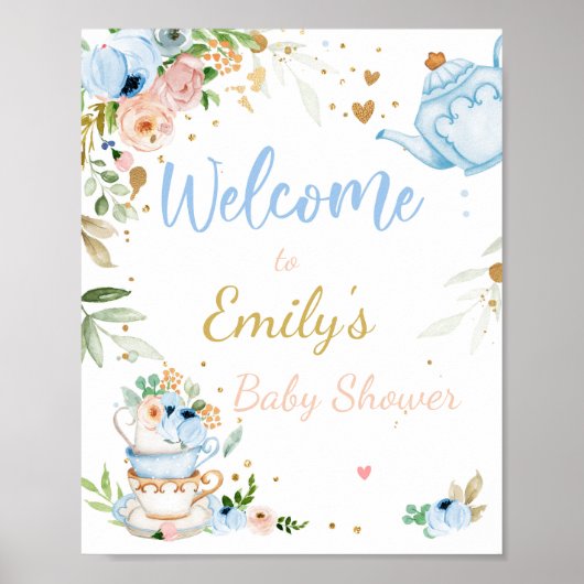 Tea Baby shower baby is Brewing Boy Welcome Sign Poster (Voorkant)