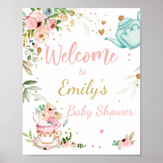 Tea Baby shower baby is het Welkomstteken van het  Poster (Voorkant)