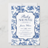 Tea Baby shower Blauw Wit Chinoiserie Kaart (Voorkant)
