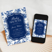 Tea Baby shower Blue Chinoiserie Kaart