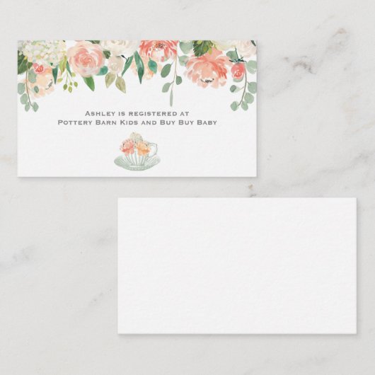 Tea Baby shower Floral Enclosure Card Informatiekaartje (Voorkant / Achterkant)